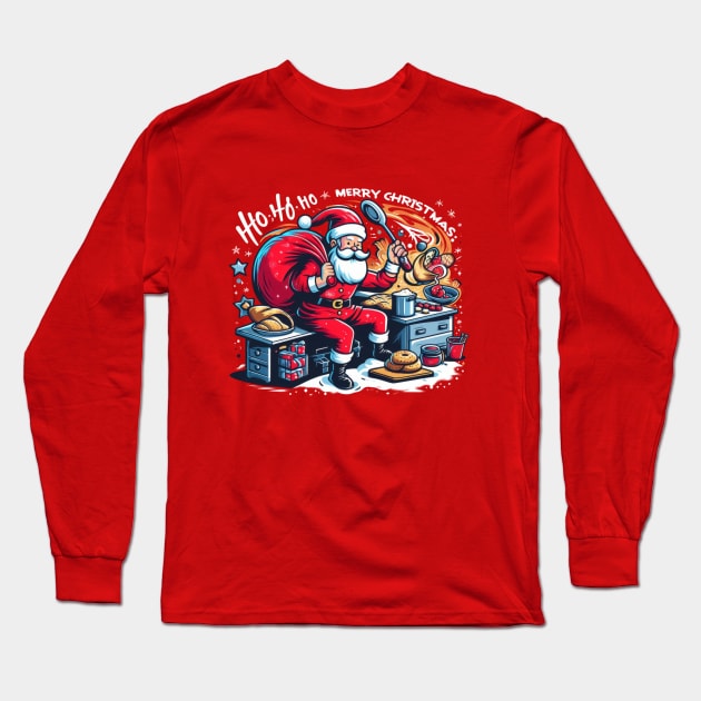 Santa Love Cooking Long Sleeve T-Shirt by Genbu